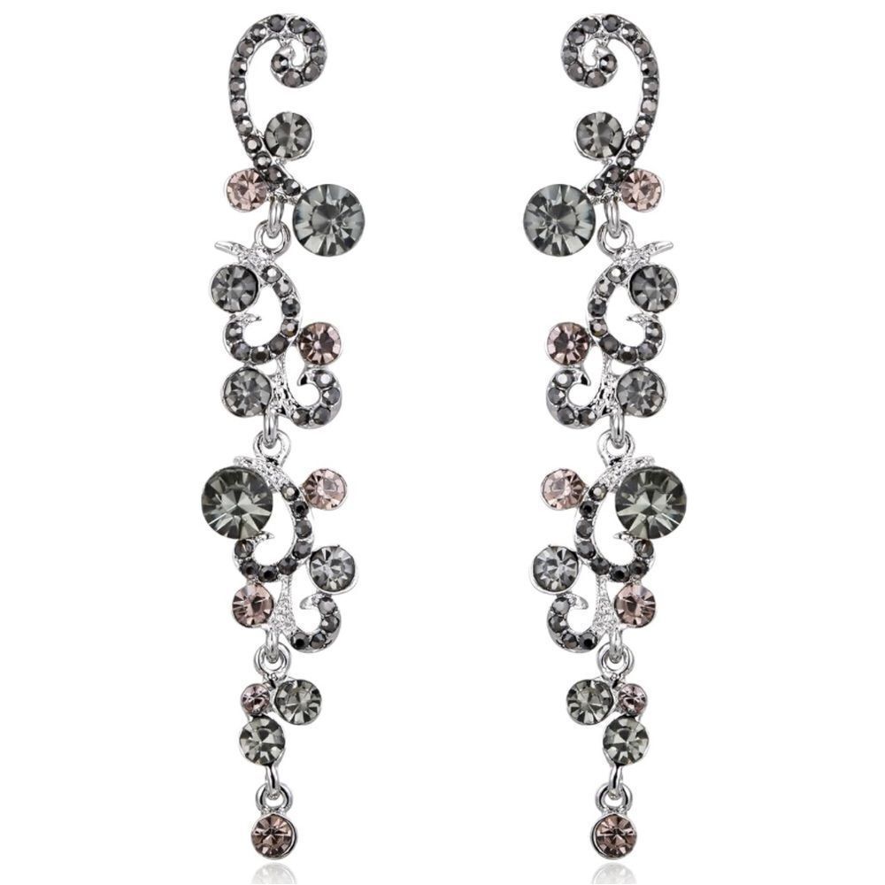 Silver with Gray and Champagne Austrian Crystal Wave StatementβPost Earrings